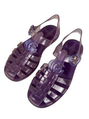 Gucci Purple Rubber Interlock G Marola Jelly Flat Sandals 35 5